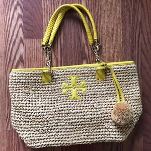 Tory Burch straw bag with yellow and gold details